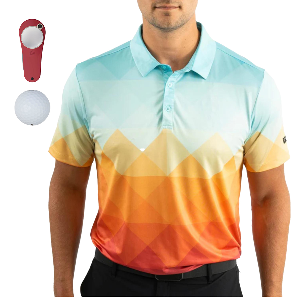 YATTA Golf® Abstract Men's Polo Shirt, Towel, Srixon® Golf Balls & Pitchfix® Icon Divot Tool Gift Set