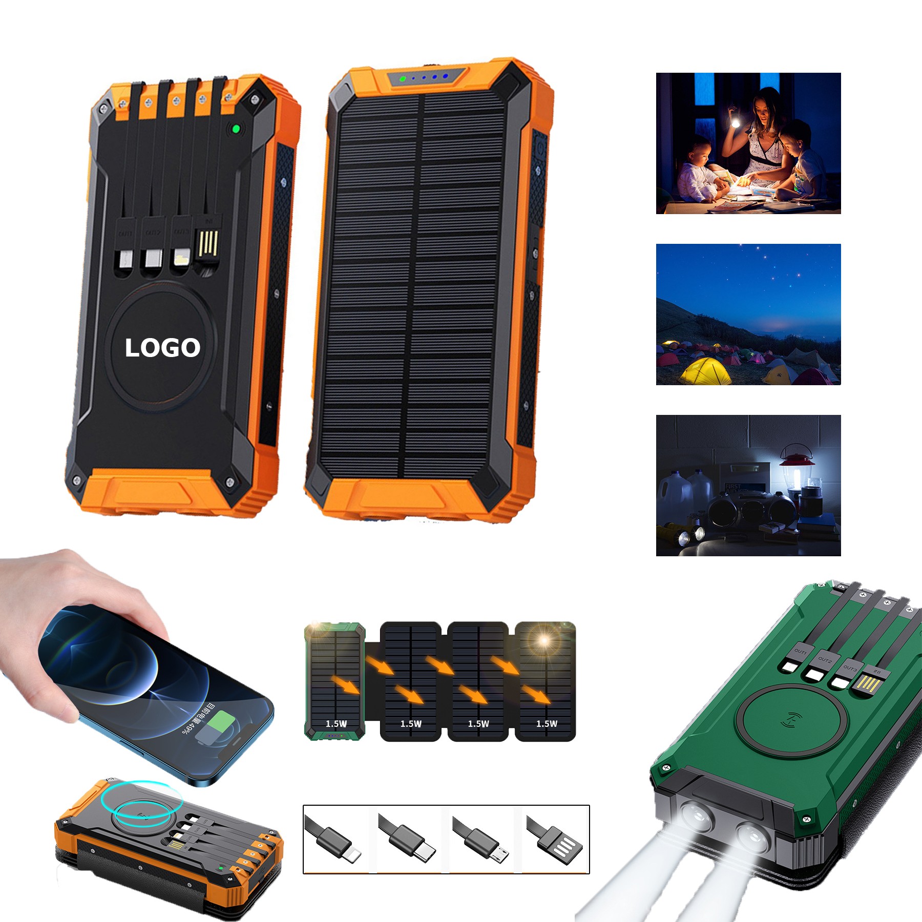 20000mAh LED Flashlight Solar Charger Power Bank