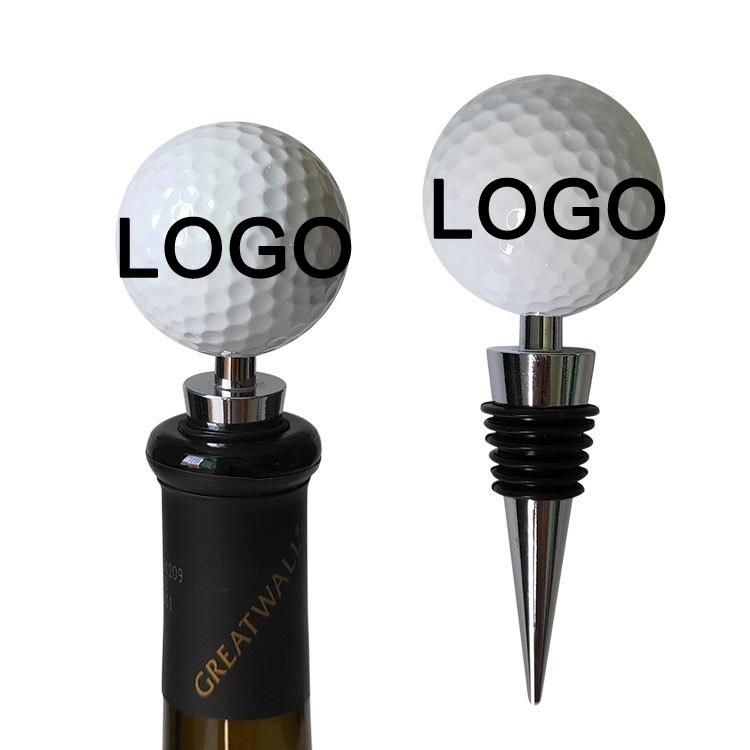 Custom Gift Alloy 6/2 O-rings Golf Shaped Wine Stopper 3