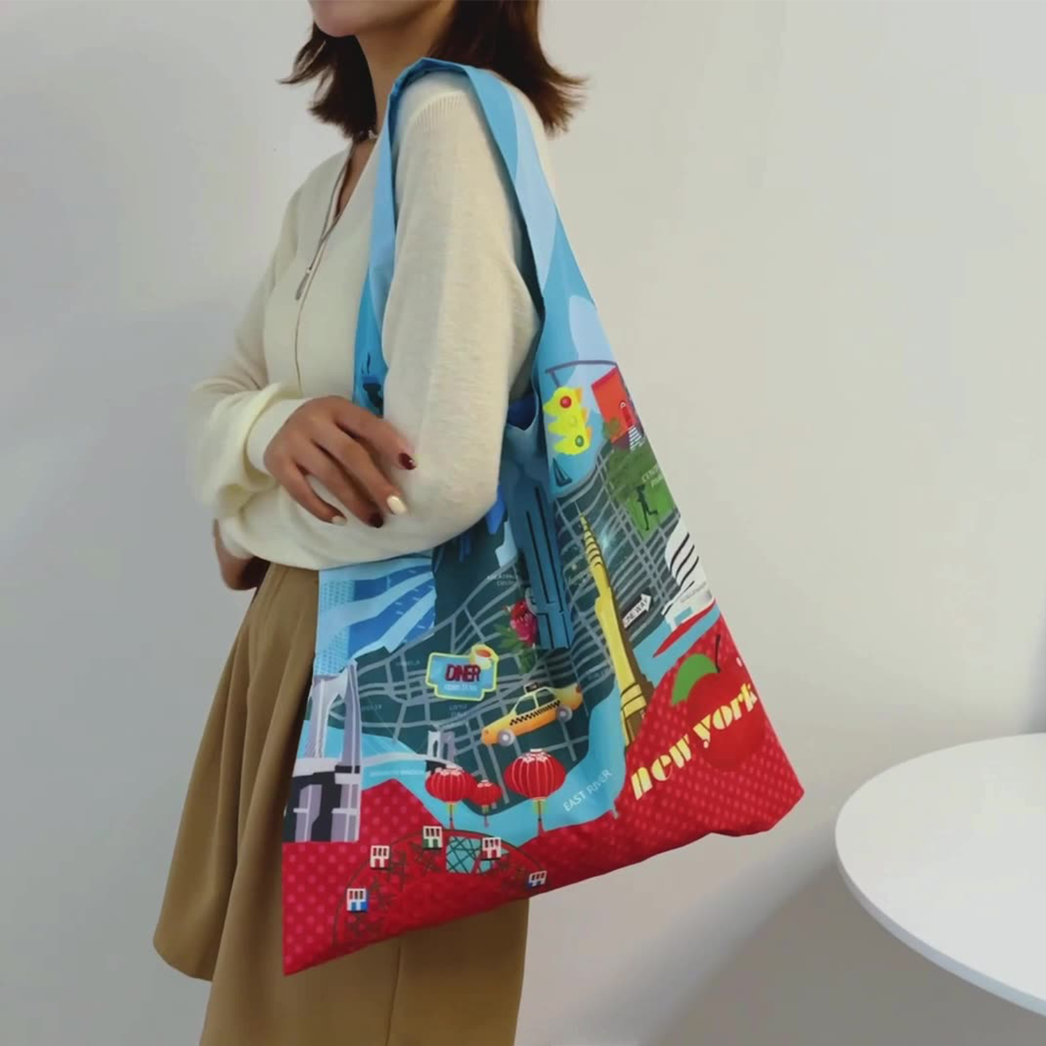 Custom Reusable portable polyester Beach Folding Tote Bag 5