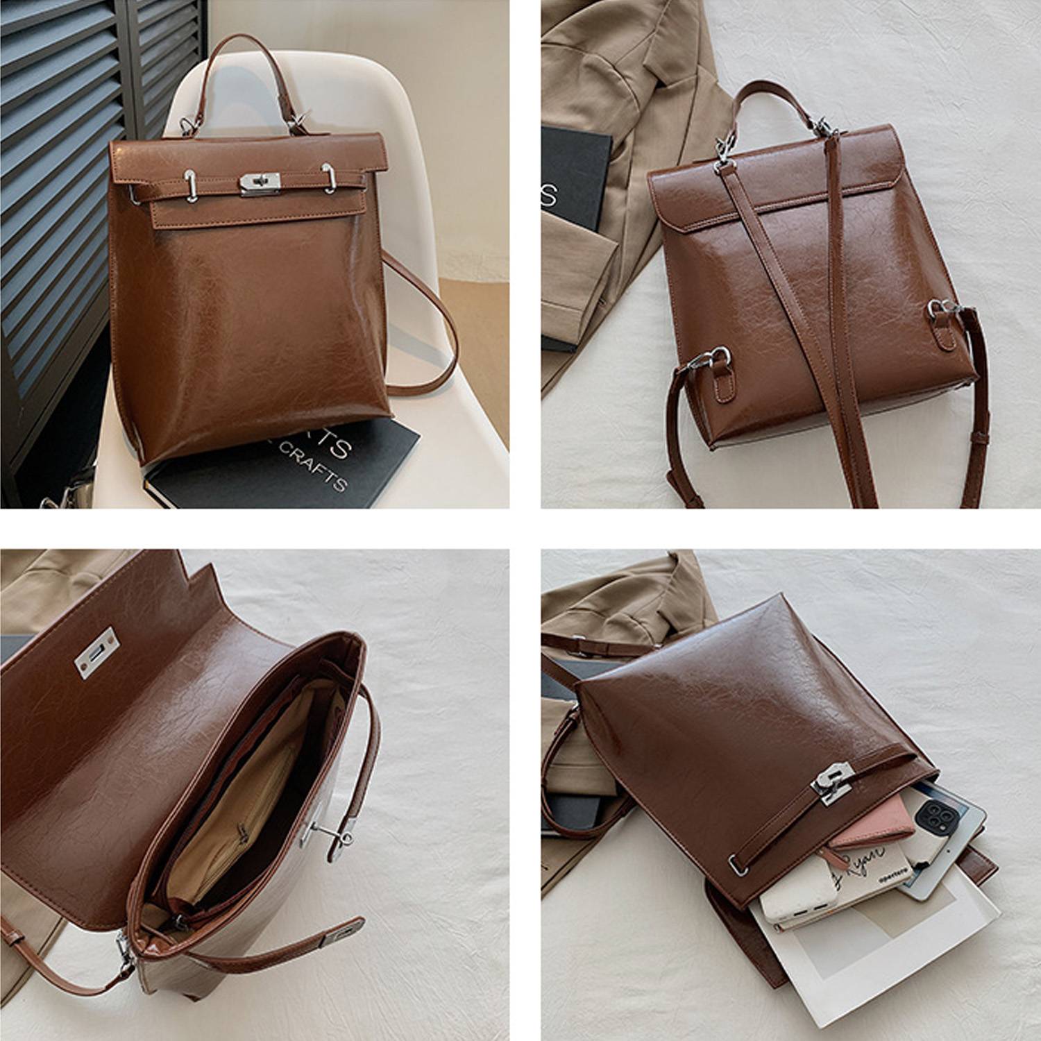 Pu Leather Casual Backpack For Women 4
