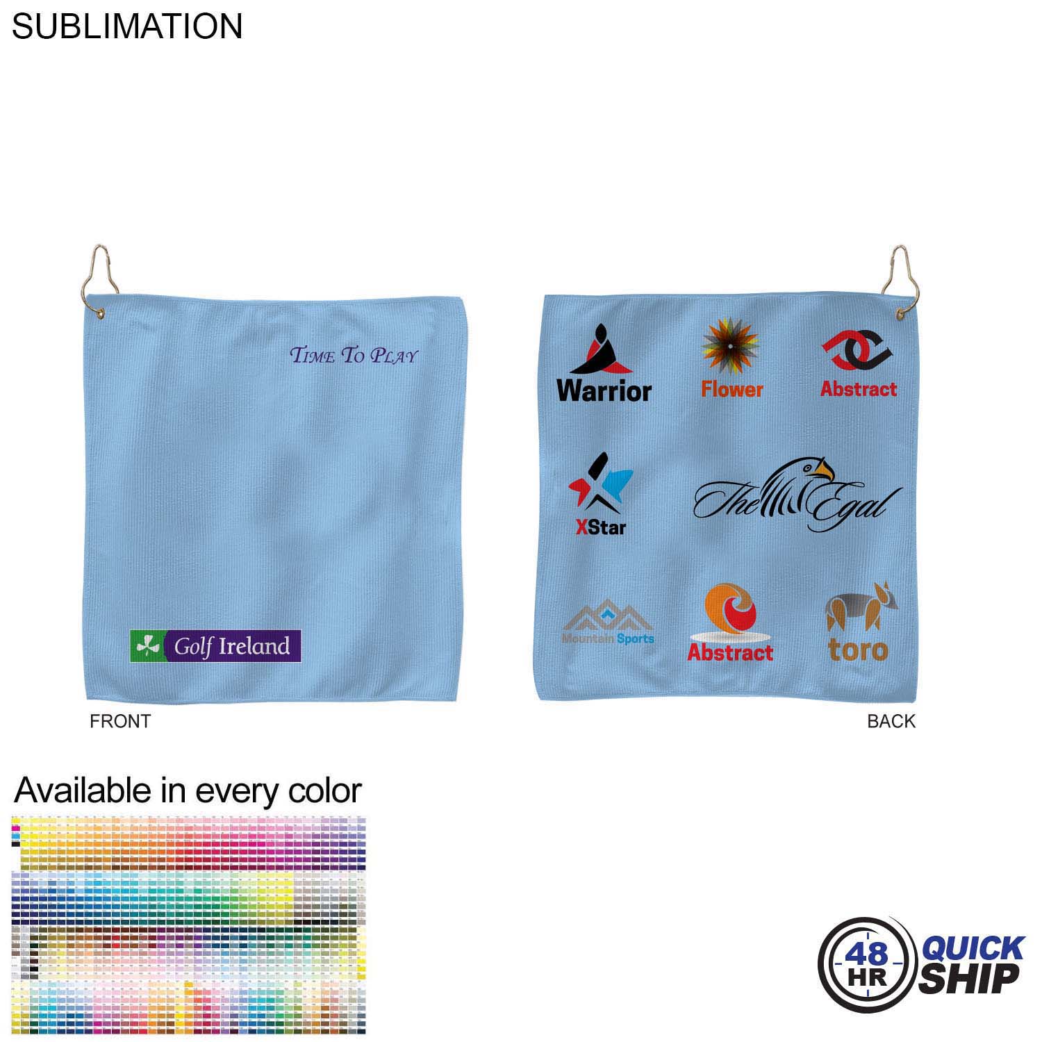 48 Hr Quick Ship - Colored Microfiber Dri-Lite Terry Golf Towel, 15x15, Nofold Grommet & Hook 7