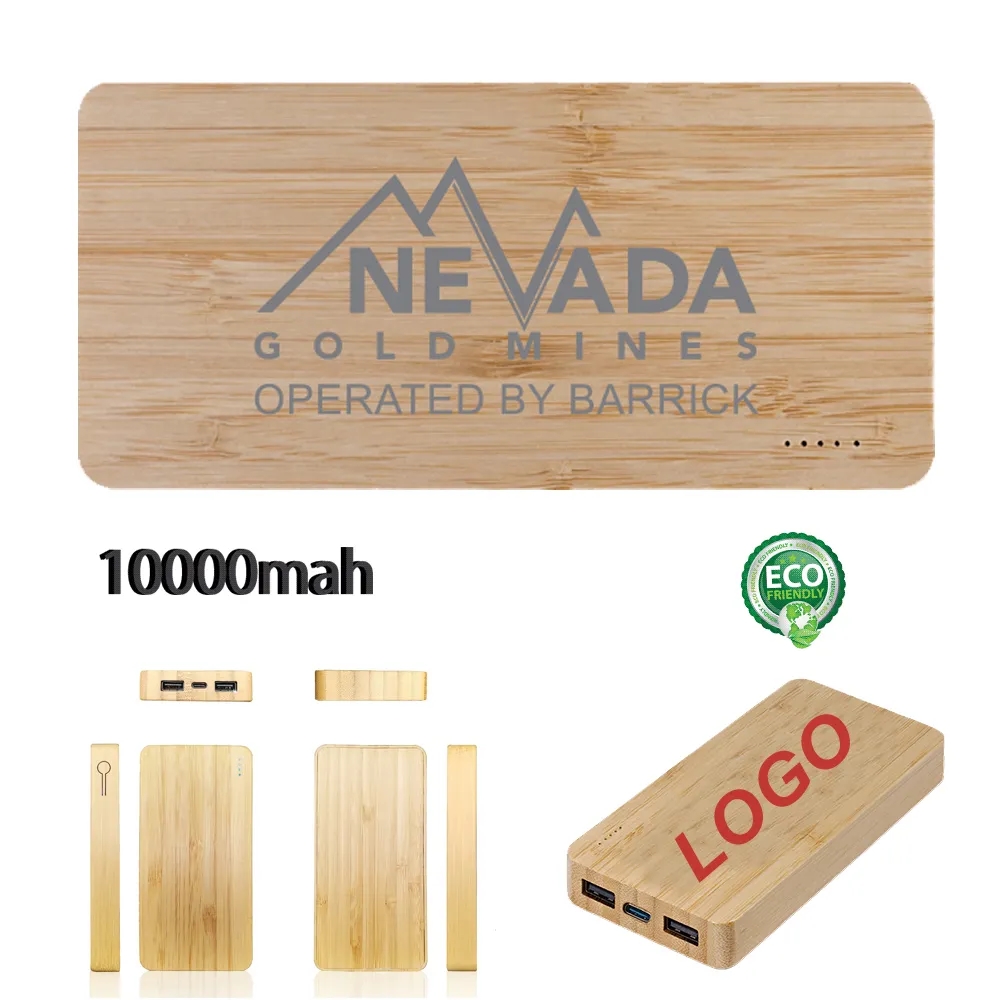 10000mAh Bamboo Wood Wireless Charging Power Bank