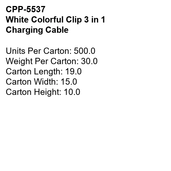 WHITE COLORFUL CLIP 3 IN 1 CHARGING CABLE 10