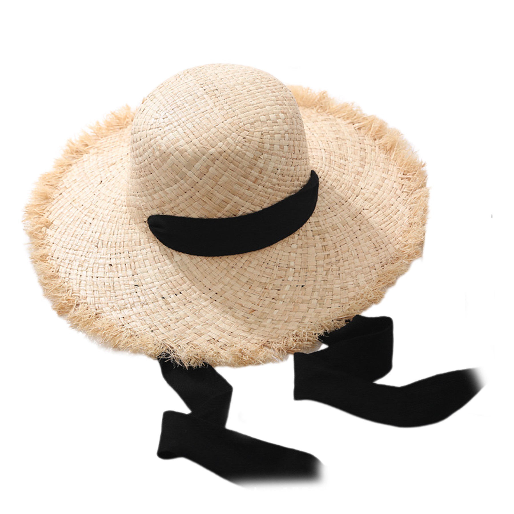 Women'S Lace-Up Sun Protectiv Wide Brim Dome Straw Hat 1