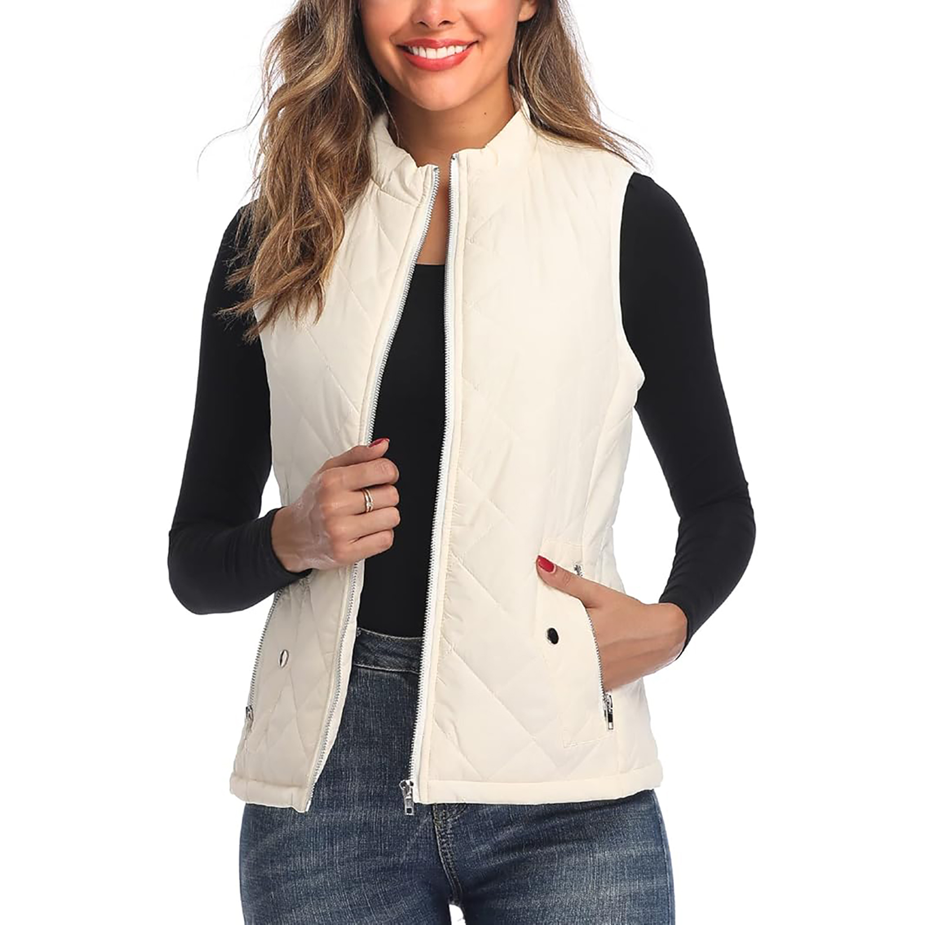 Women's Stand Collar Lightweight Zipper Quilted Vest 2