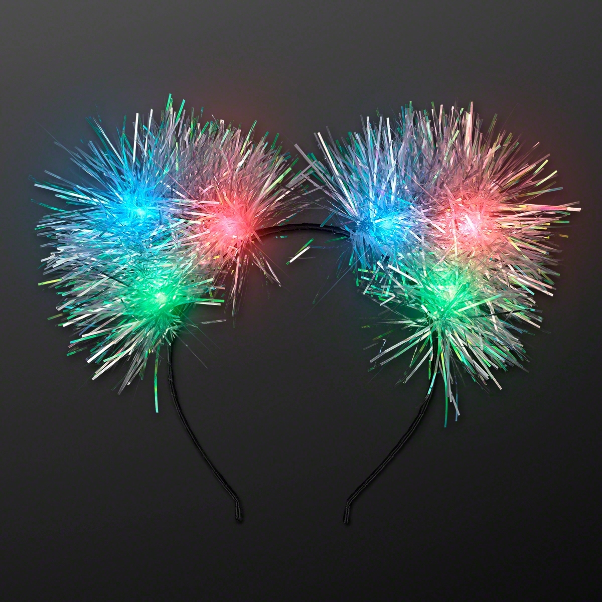 Blinky Tinsel Pom Ears Headband 3
