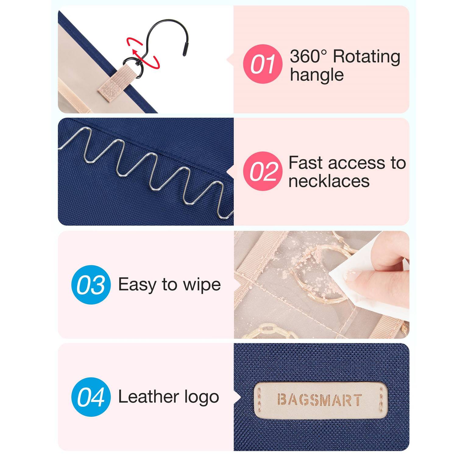 Jewelry Organizer Storage Roll w/ Hanger 8