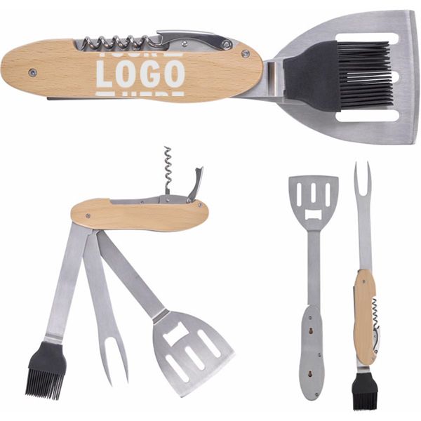 Multi-purpose Folding Grill Detachable BBQ Supplies Five-in-one Open Disassembly Wooden Handle Too 5