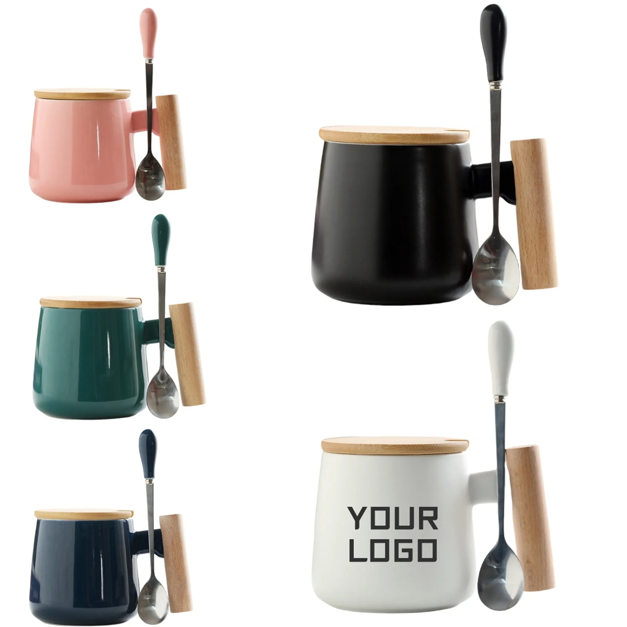 12 Oz Ceramic Coffee Mug with Wooden Lid 3