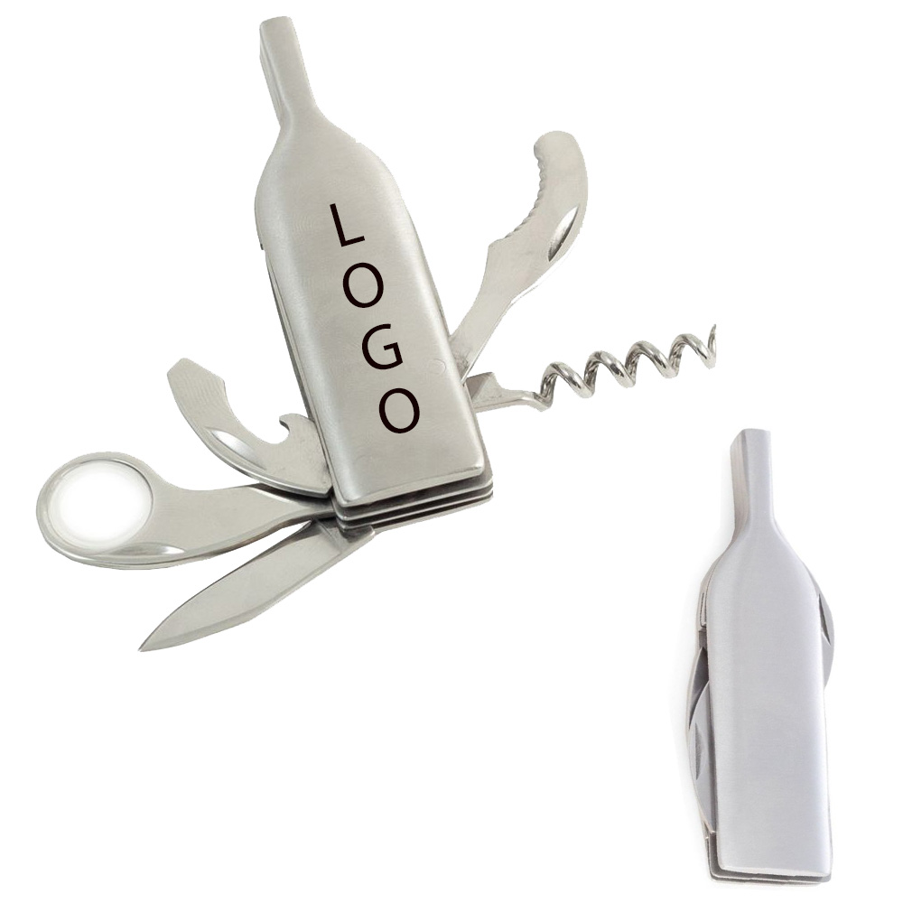 4 in I Bottle Shaped Stainless Steel Corkscrew with Foil Cutter, Knife and Bottle Cap Opene 1