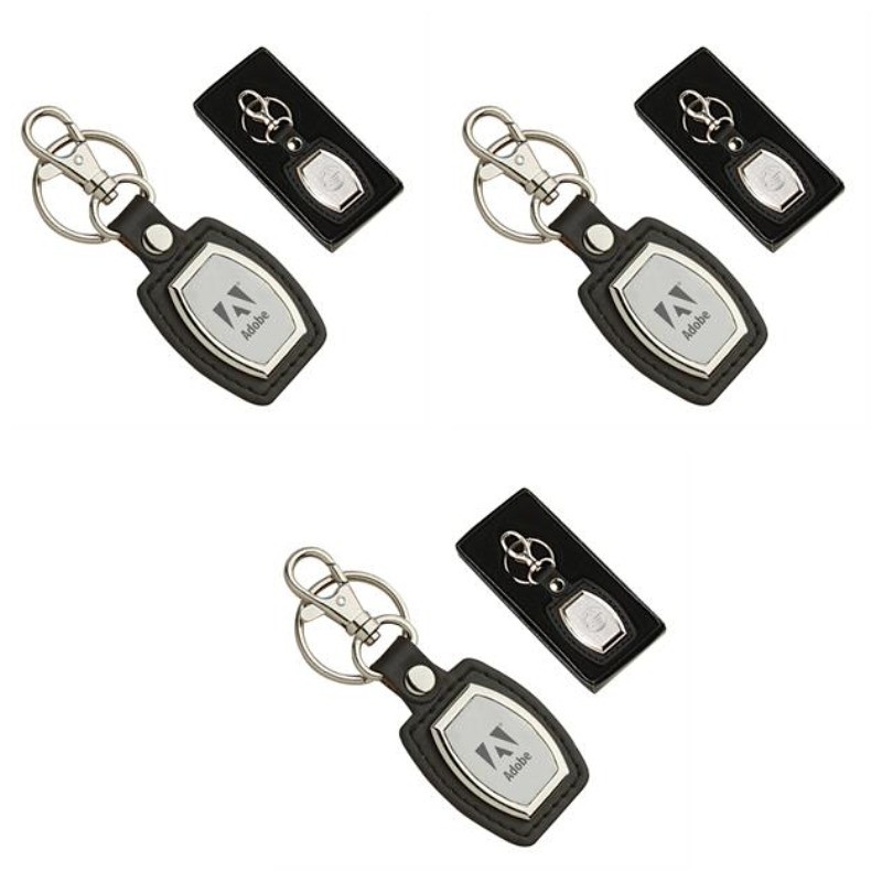 Leather & Brushed Plate Keyring