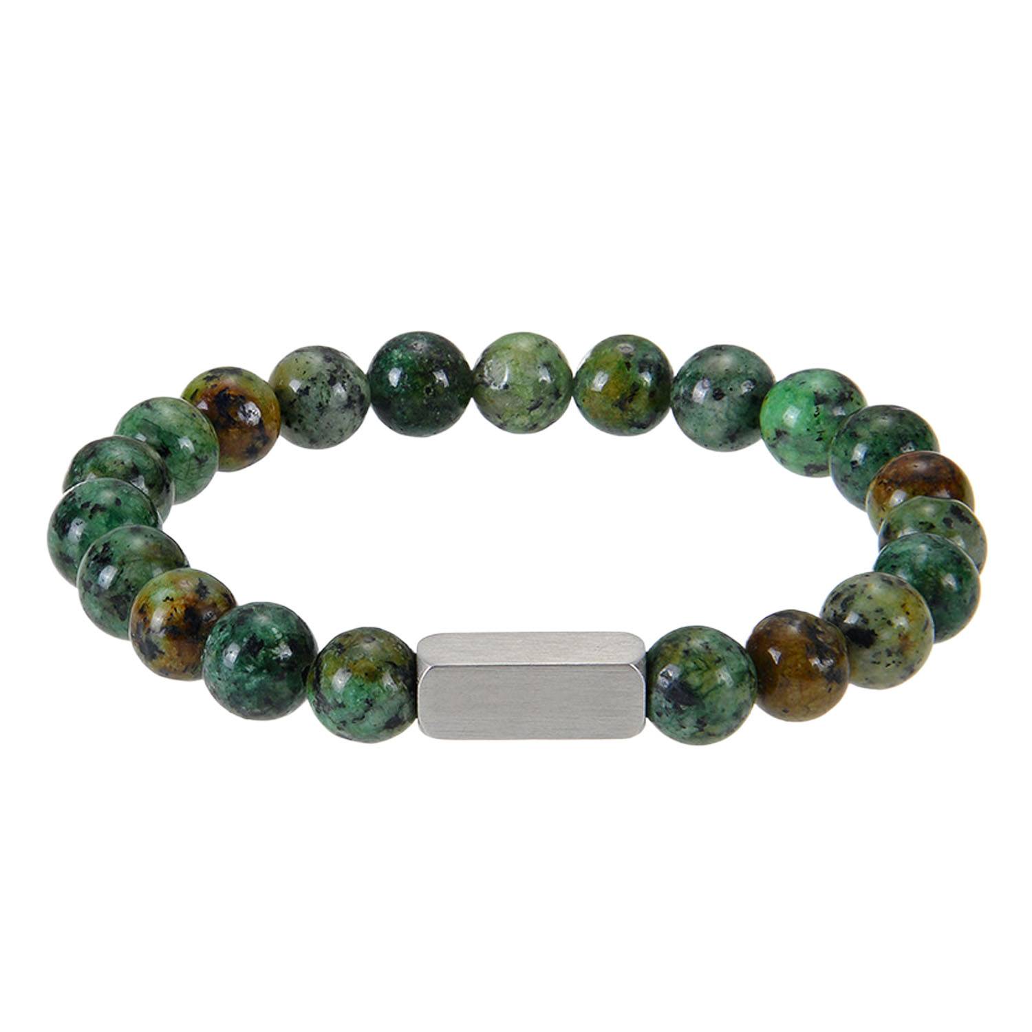 Round Stone Beads Bracelet w/ Stainless Steel Tag 9