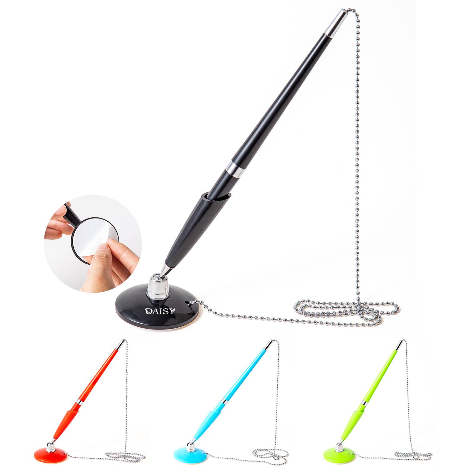Plastic Ballpoint Pen with Desk Holder Chain 5