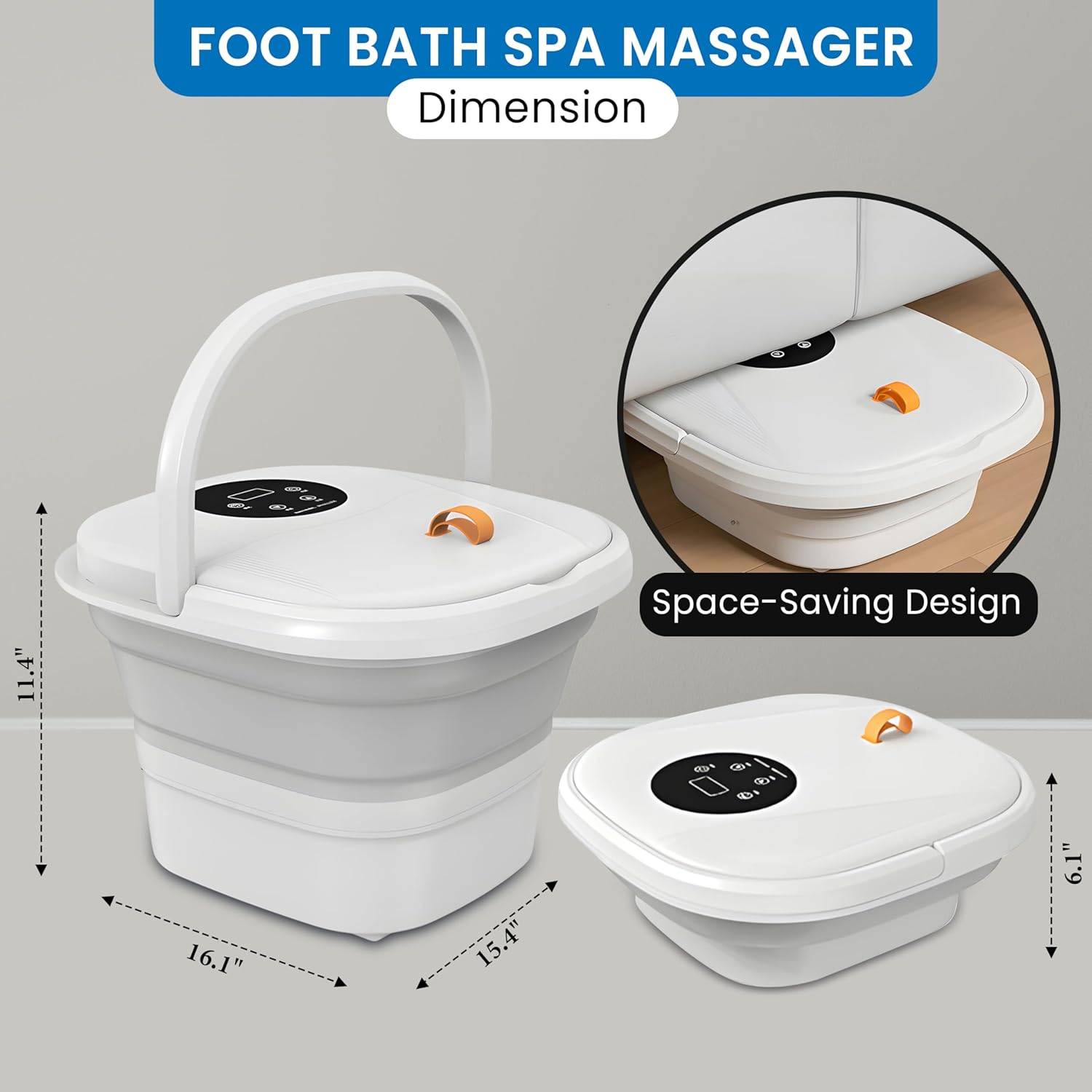 Foldable constant temperature massaging foot bath basin. 3