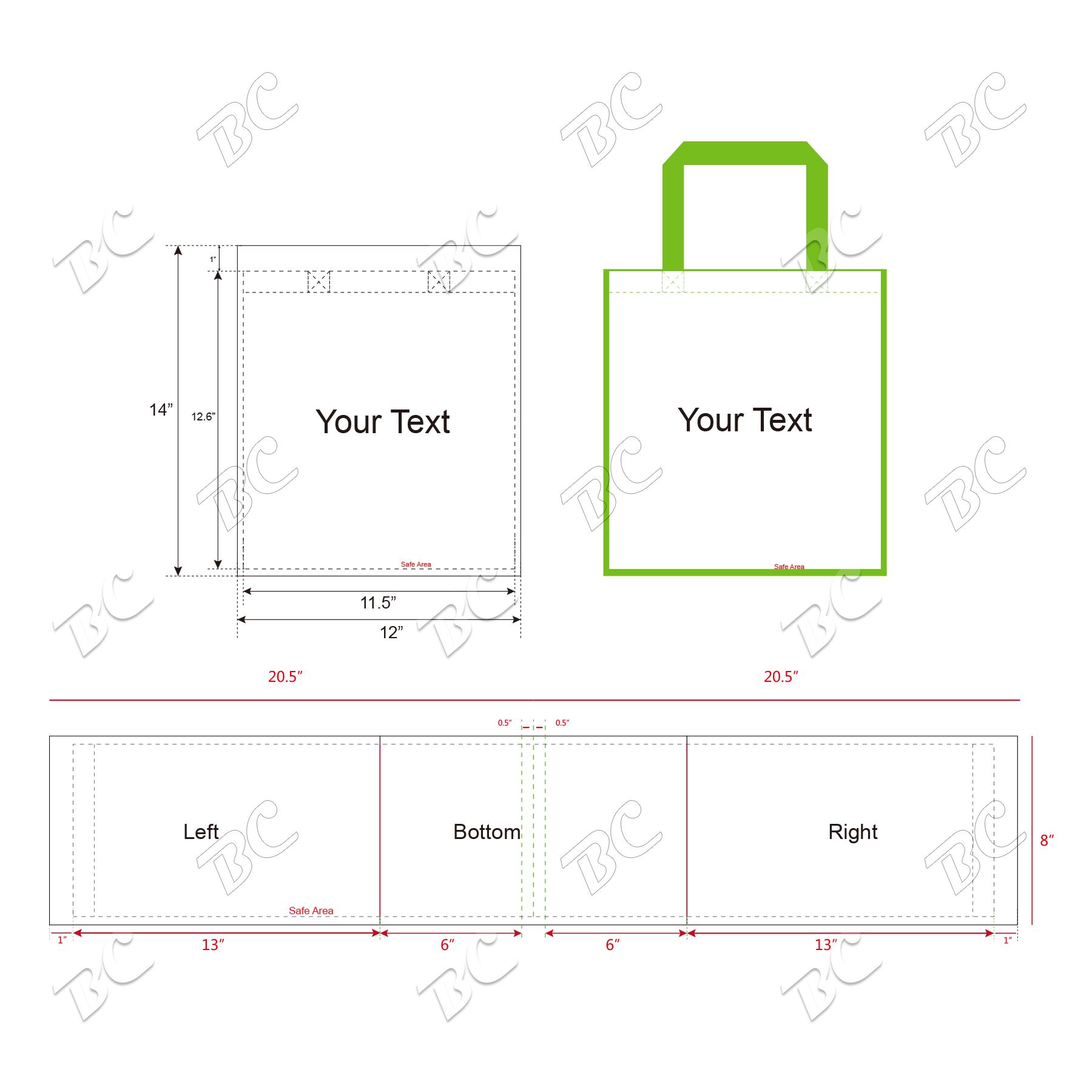 Free Shipping Color Trim Dye Sub TOTE BAGS 6