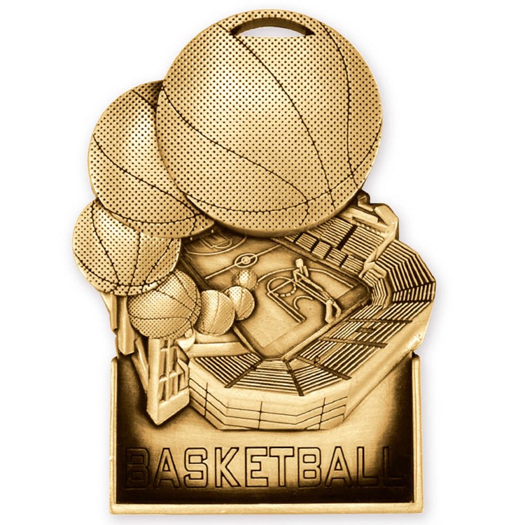 Basketball Antique Gold Stand Up Medallion (3-1/2")
