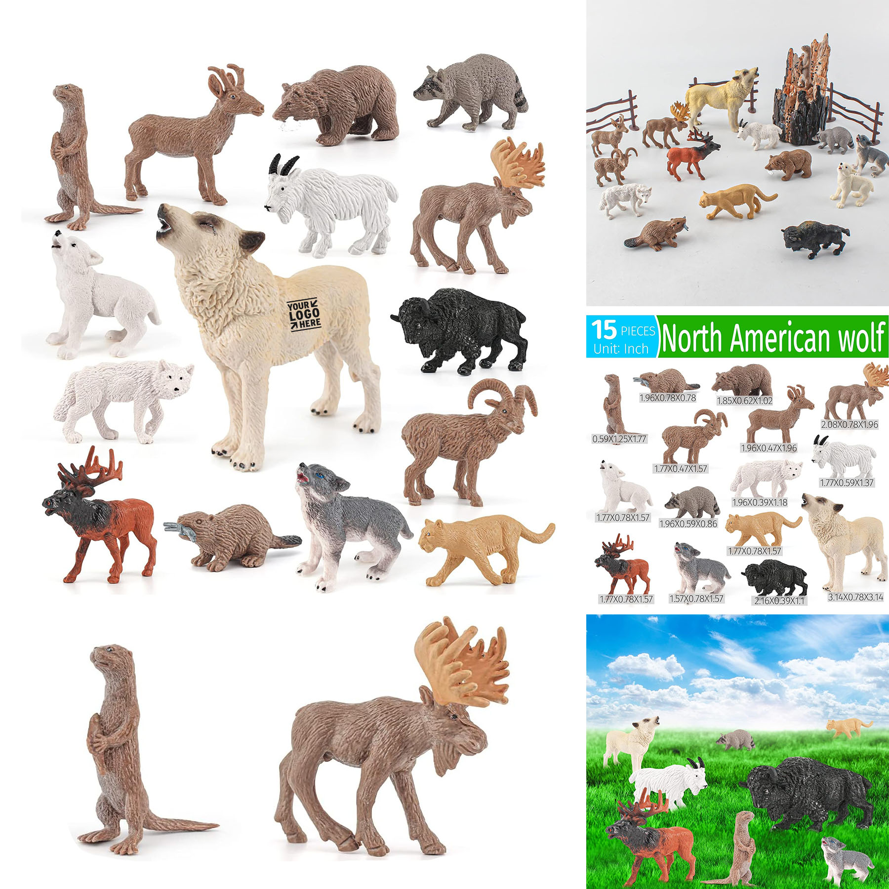 15PCS Mini Wolf Figure North American Wild Animals Figurines Set Kid Plastic Moose Figure Toy Gift 2
