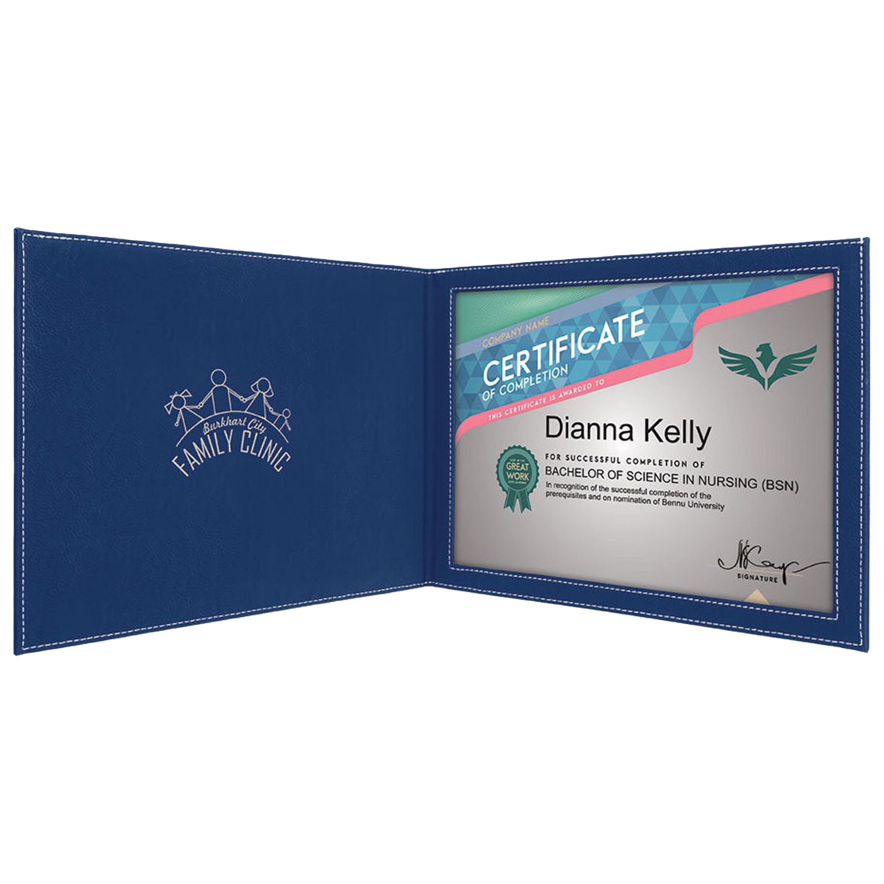 Blue/Silver Leatherette Certificate Holder 2