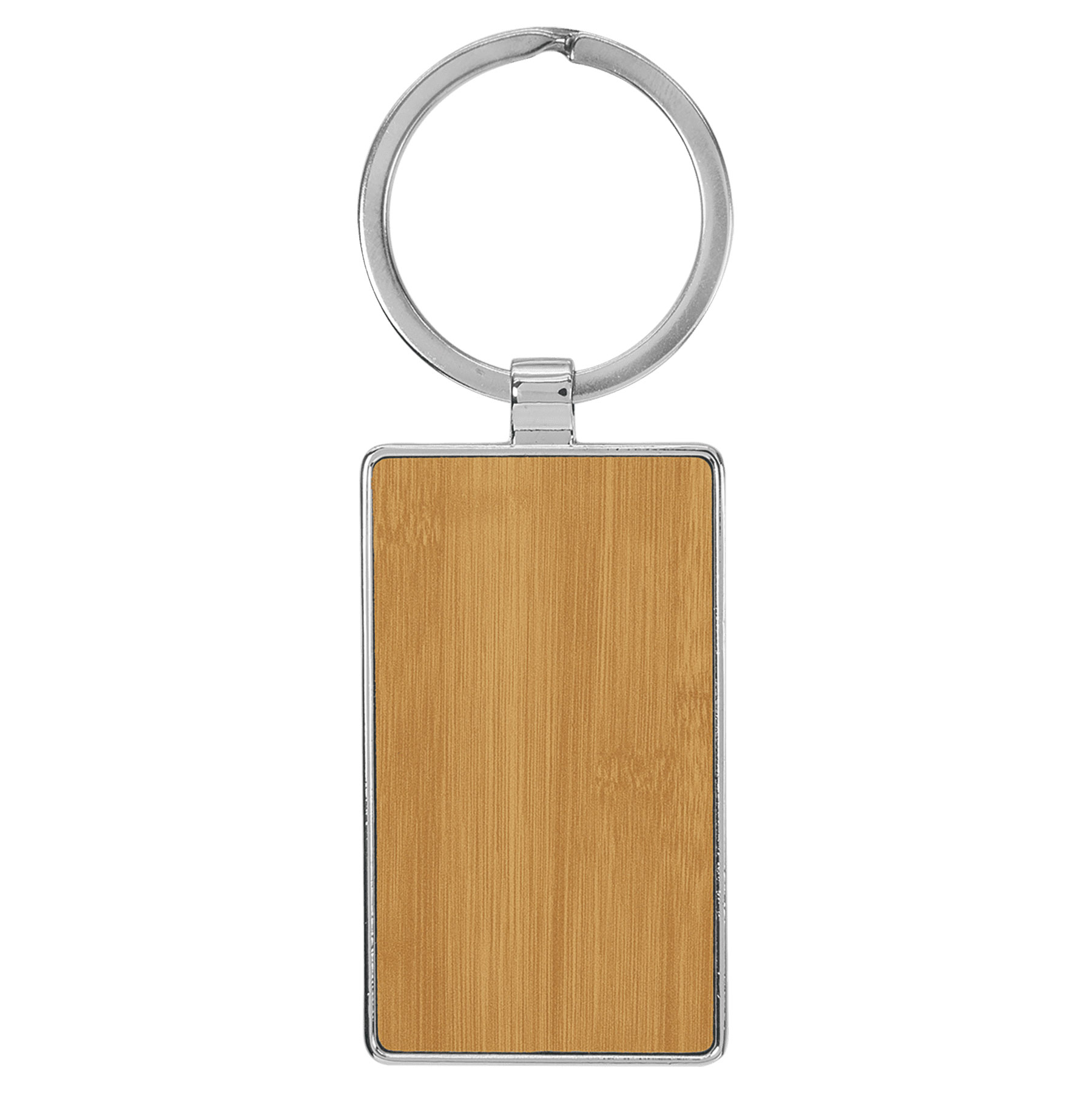 Bamboo Leatherette/Metal Rectangle Keychain 2