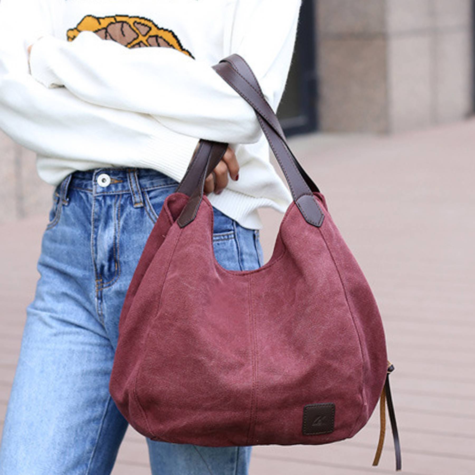 Canvas Women's Multi-pocket Tote Bag, custom tote bag with logo imprint 2