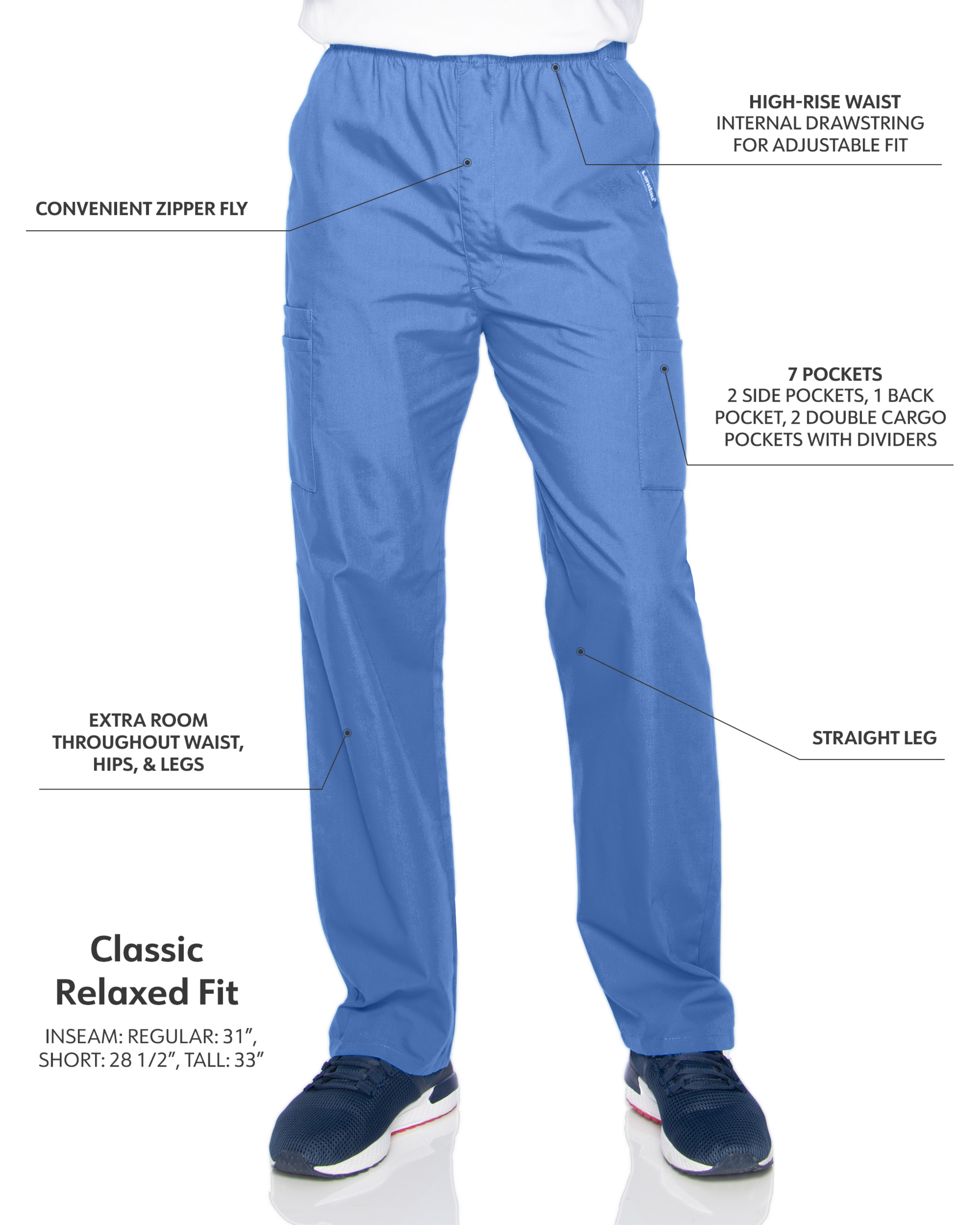 Landau - Essentials - Men's Seven-Pocket High-Rise Elastic Waist Cargo Pant 42