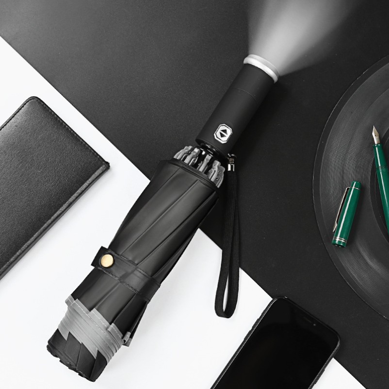 Automatic Compact Umbrella with LED Flashlight and Reflective Strip 9