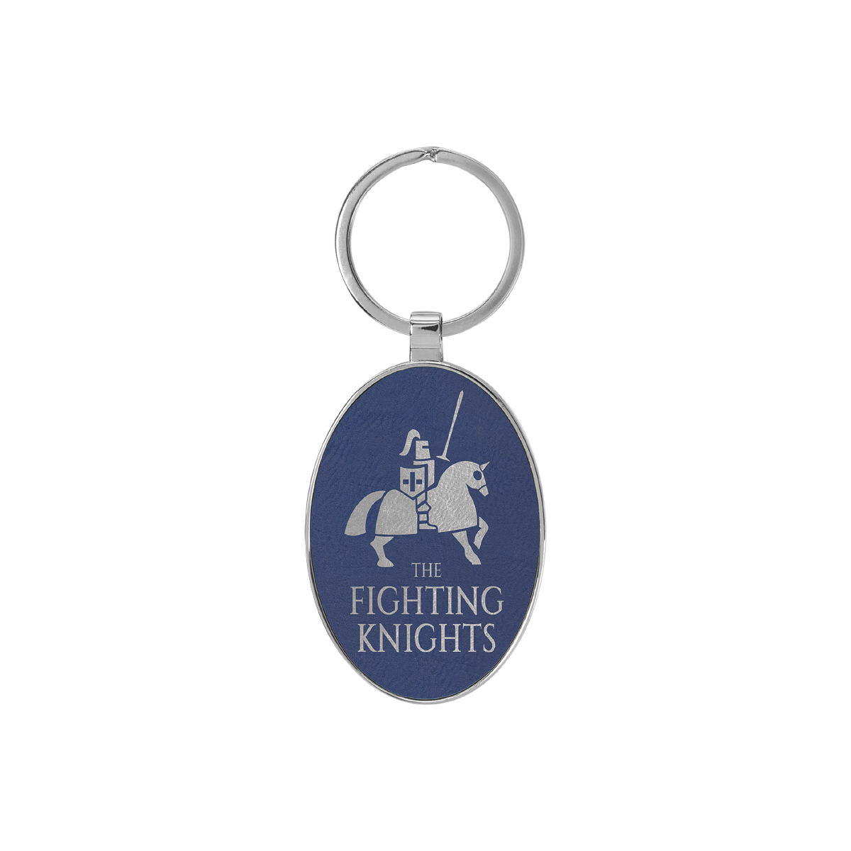 Blue & Silver Leatherette/Metal Oval Keychain 1