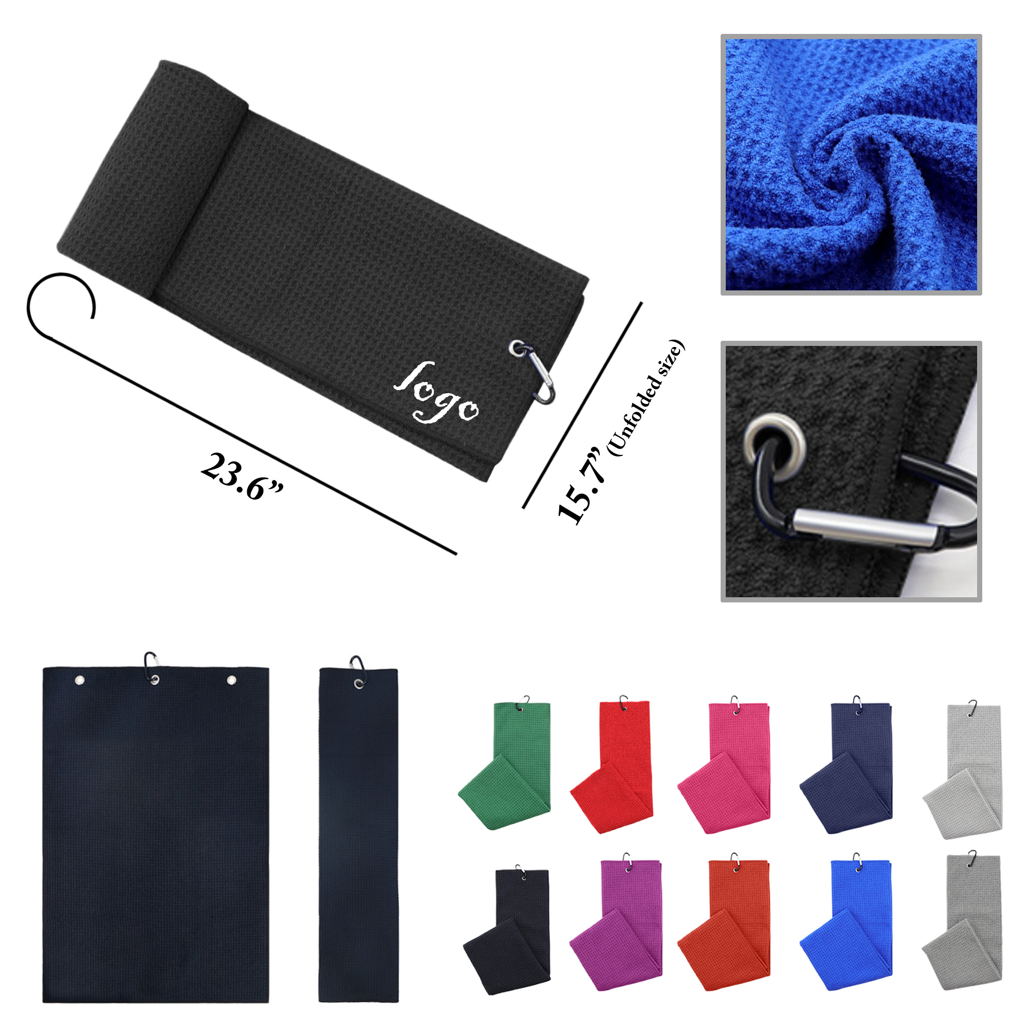 MOQ50 Premium 400GSM Waffle Weave Microfiber Golf Towel 3