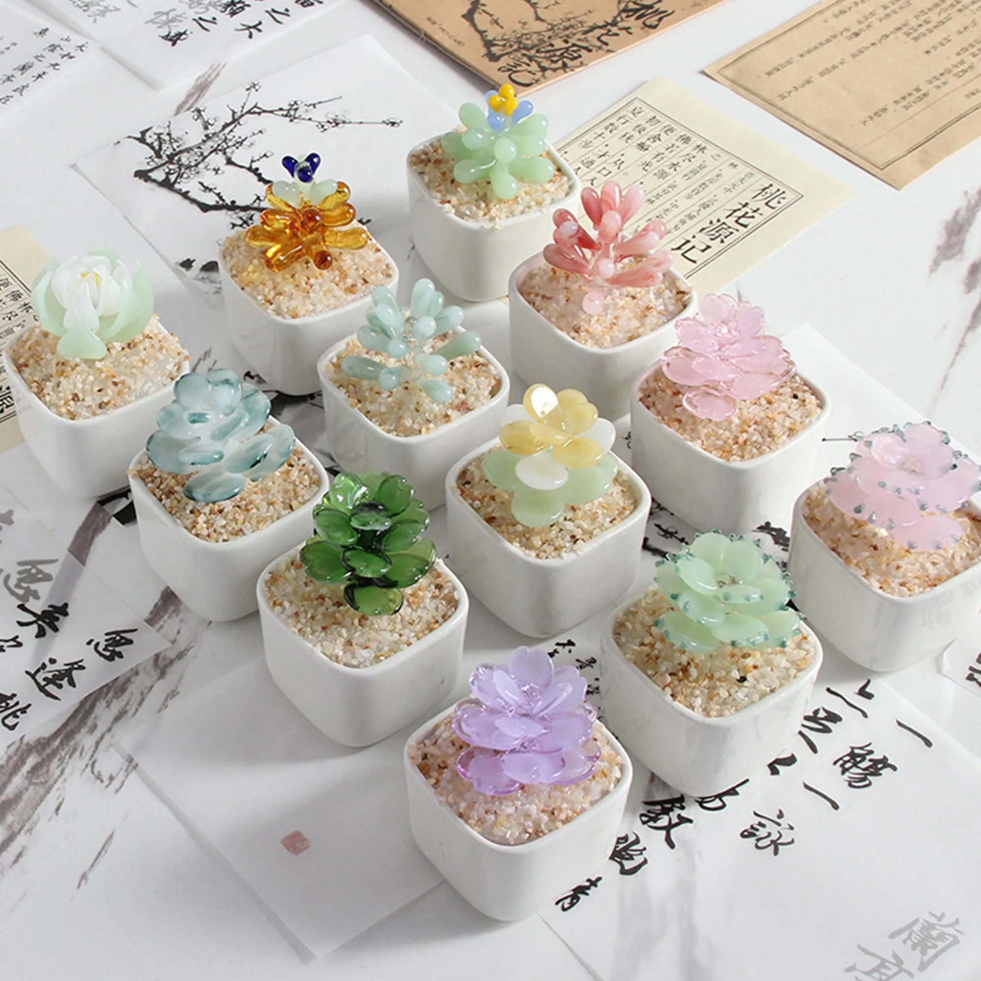 Handmade Glass Succulent Cactus Decor For Office Home 2