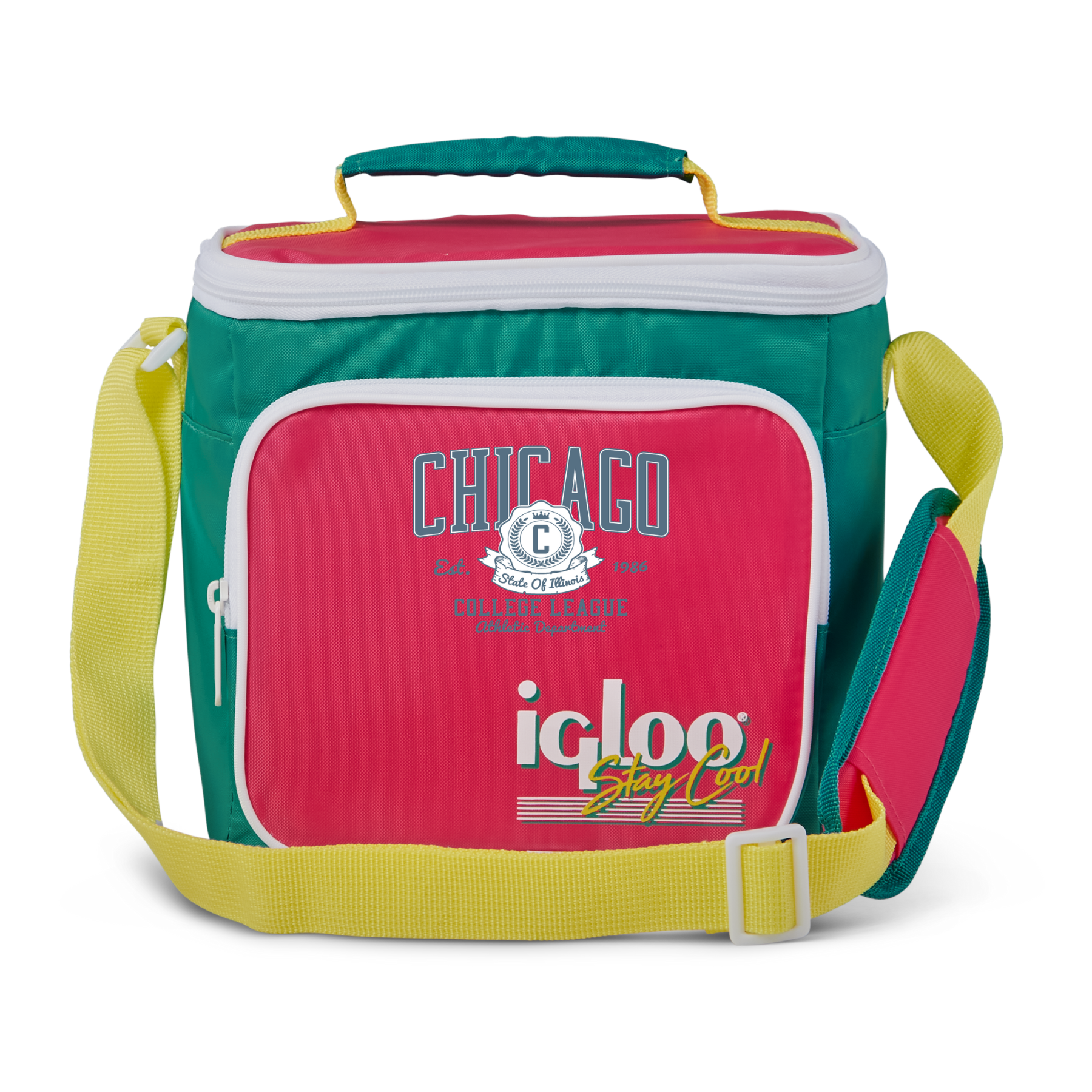 Igloo Retro Square Lunch Bag (Dark Jade & Magenta & Livewire Yellow) 2