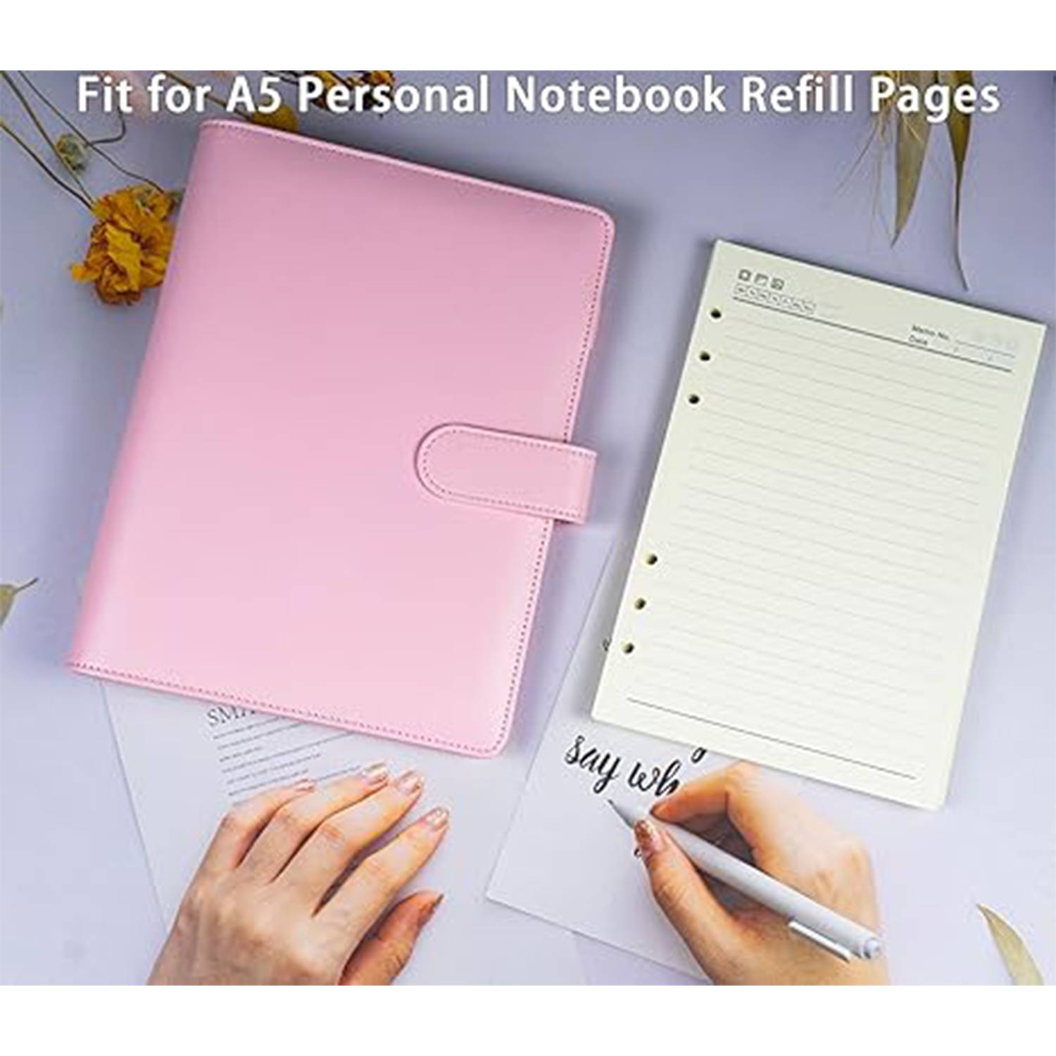 A6 Binder Zipper Pocket PU Leather Notebook Case 4