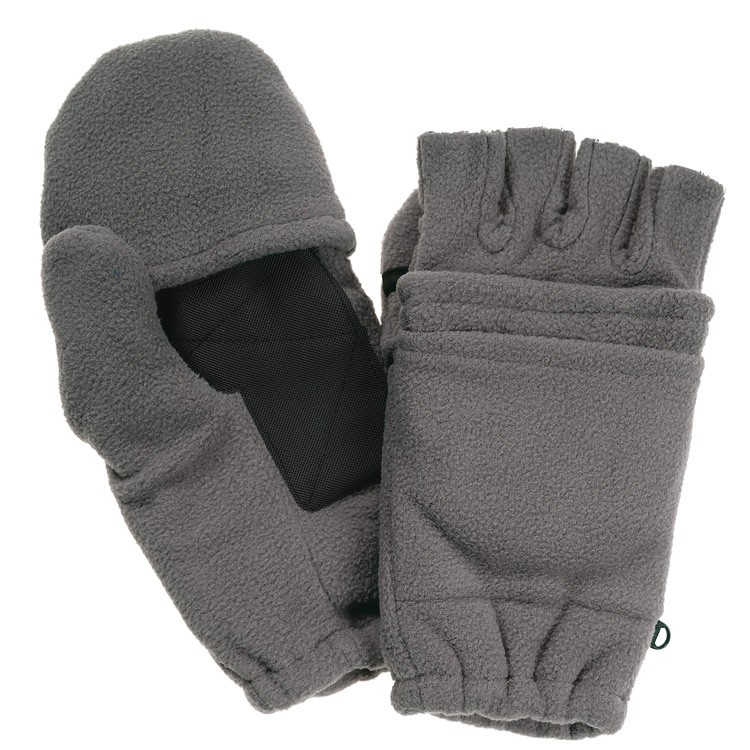 Charcoal Grey Fleece Fingerless Gloves with Mitten Flap 2