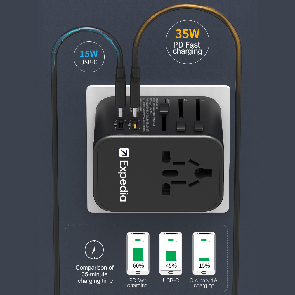 Expedition 4 Universal Travel Adapter Featuring 35w USB-C Port
