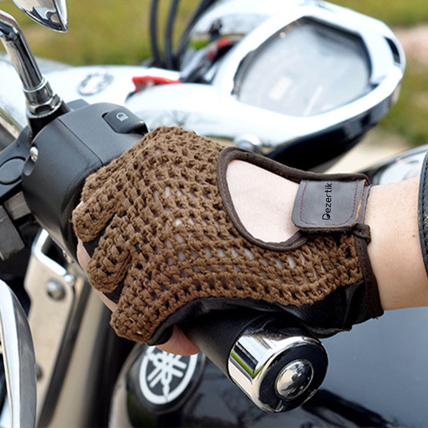 Leather Knitted Anti-slip Breathable Half Gloves 6