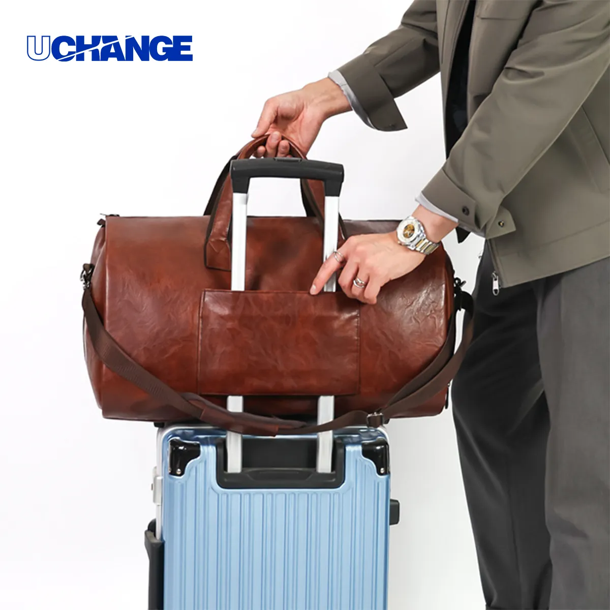 Faux Leather Weekender Duffel With Shoe Compartment 2