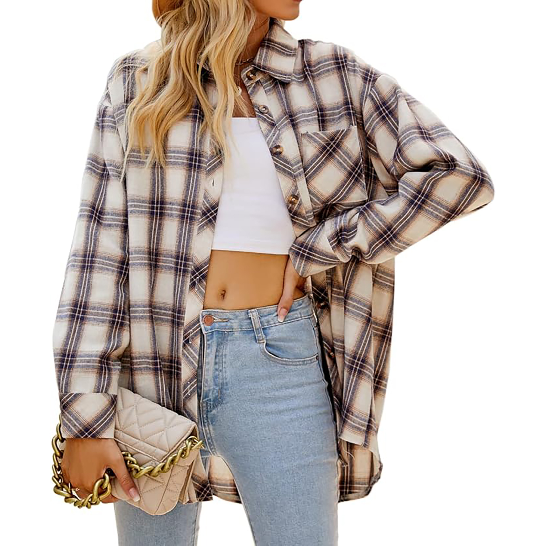Women's Long Sleeved Plaid Shirt 20