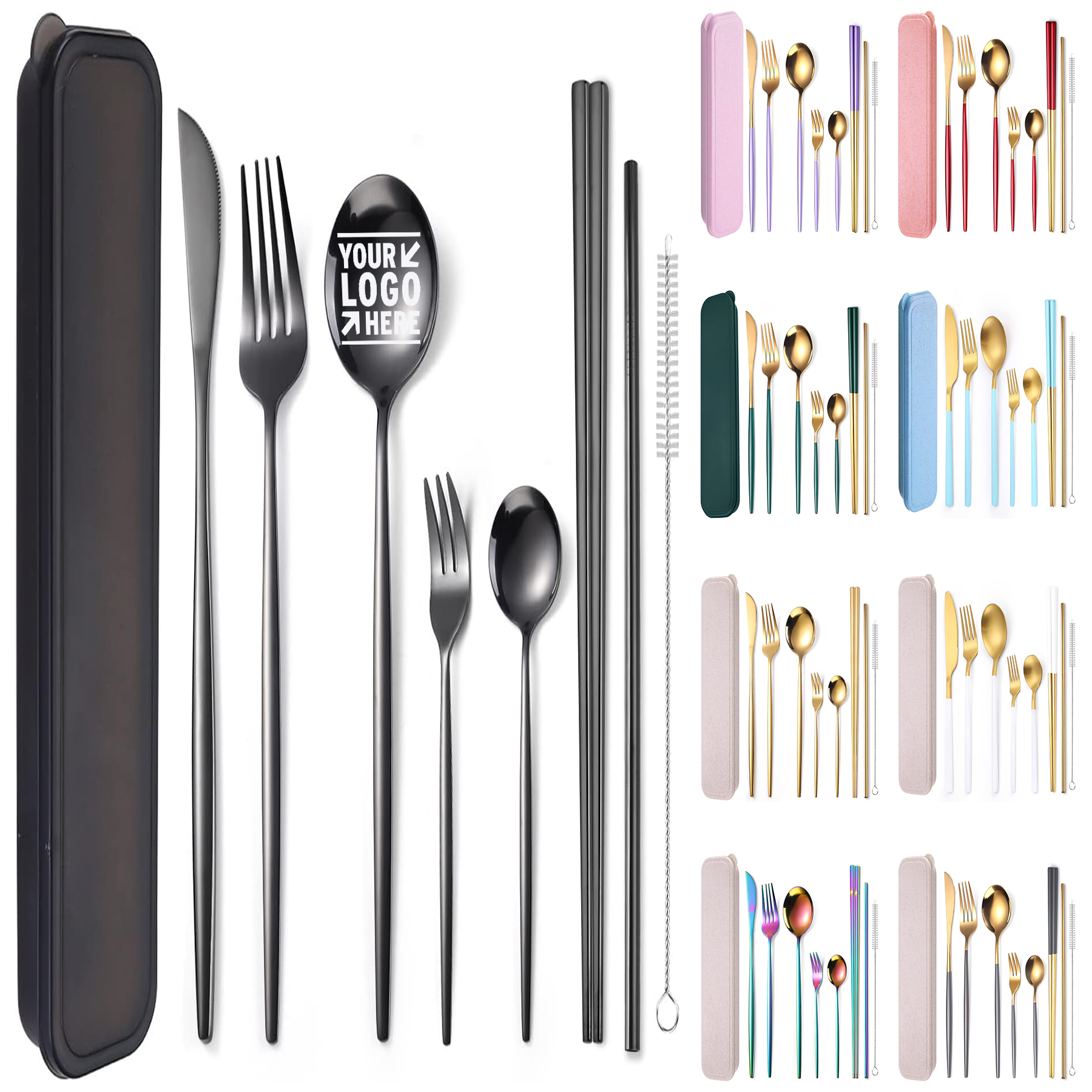 8 Pieces Stainless Steel Flatware Portable Reusable Cutlery Travel Utensils Set 2