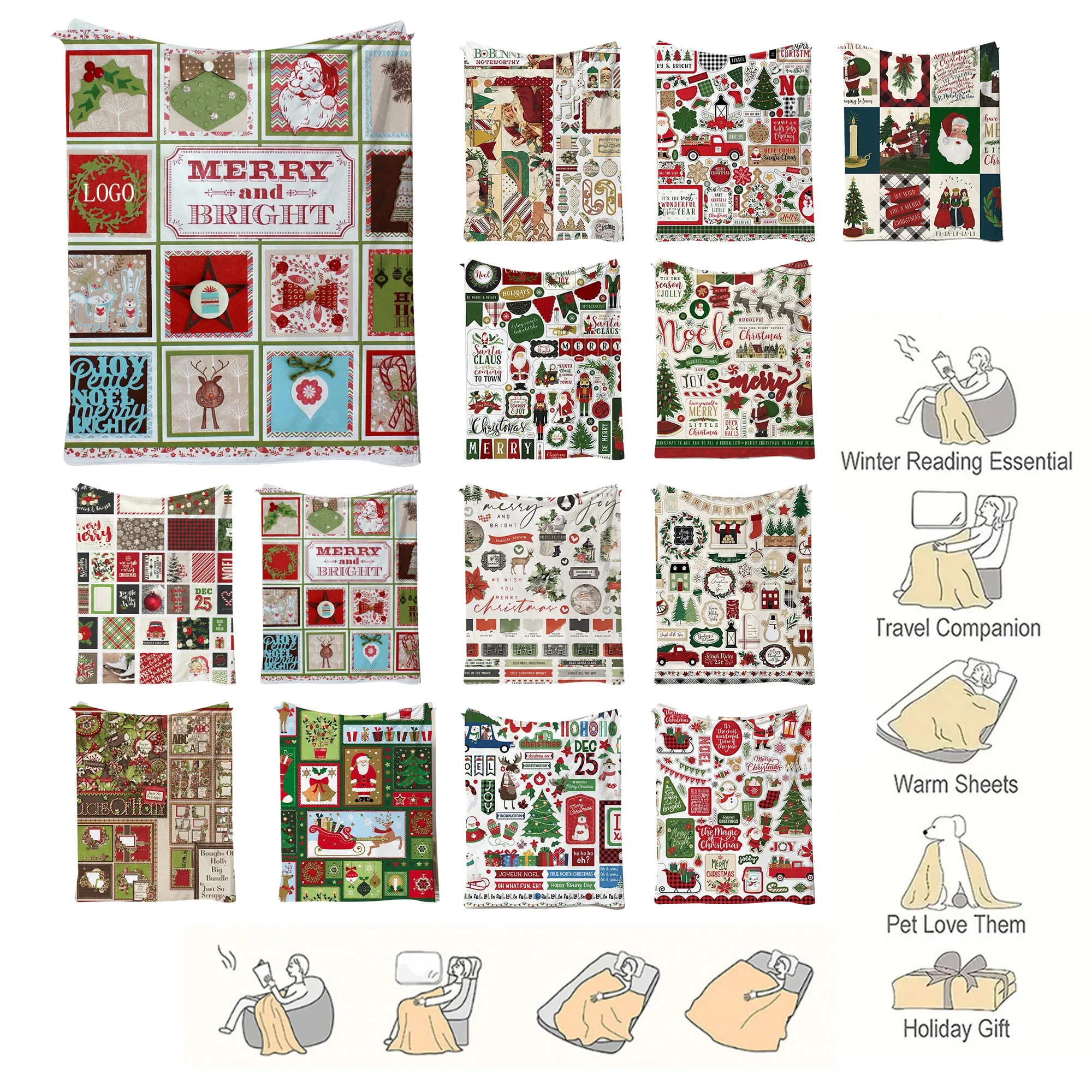 Customizable Pattern Christmas Cartoon Flannel Blanket (78.7 19