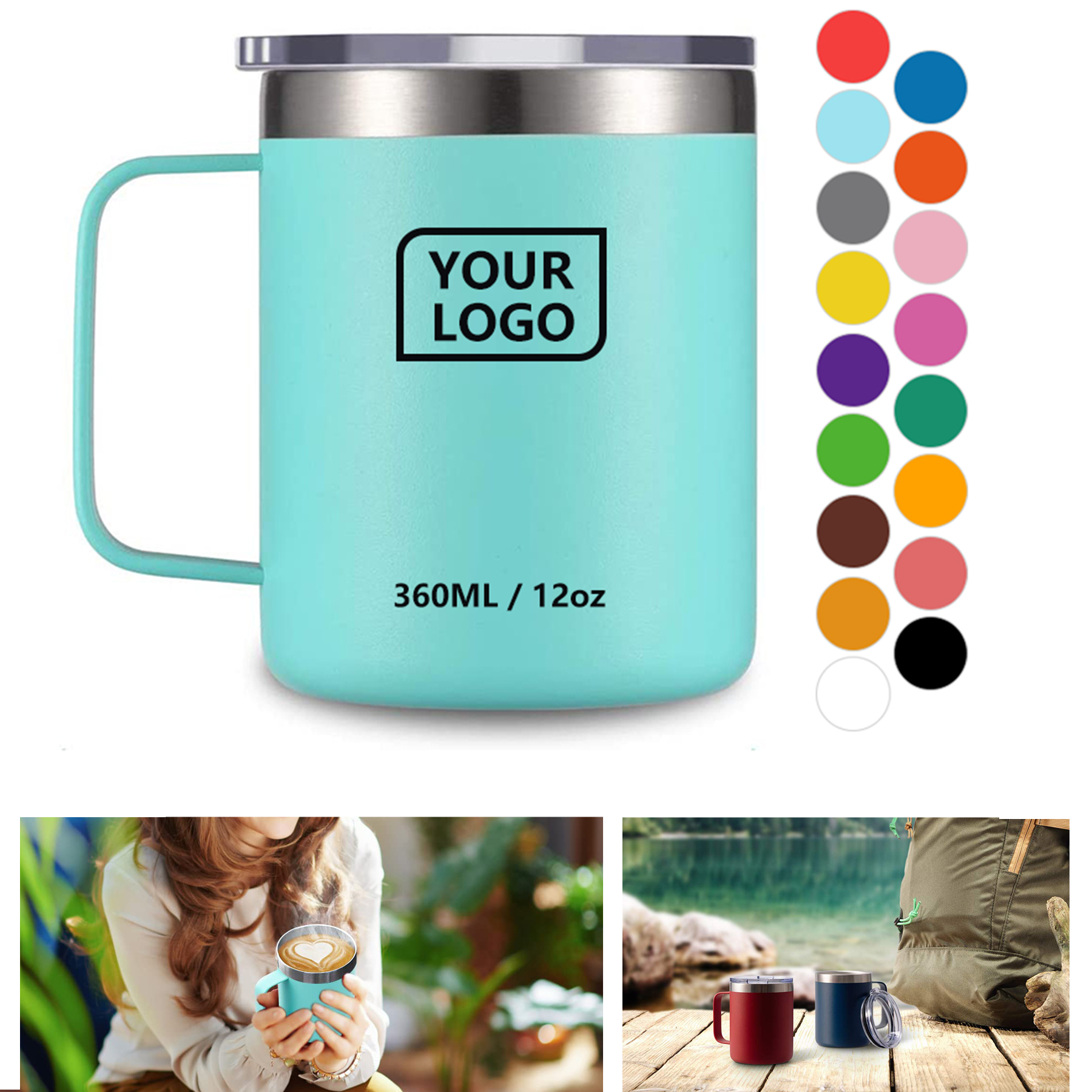 12 oz Stainless Steel Coffee Cup with Handle 2