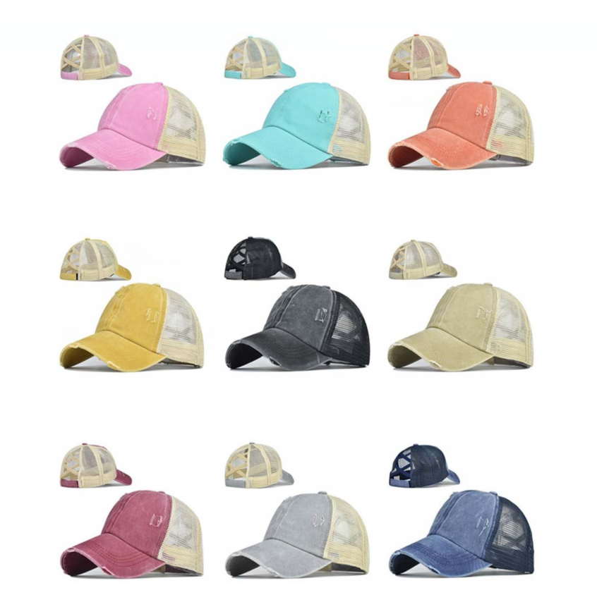 Washed Ponytail Mesh Baseball Cap 2