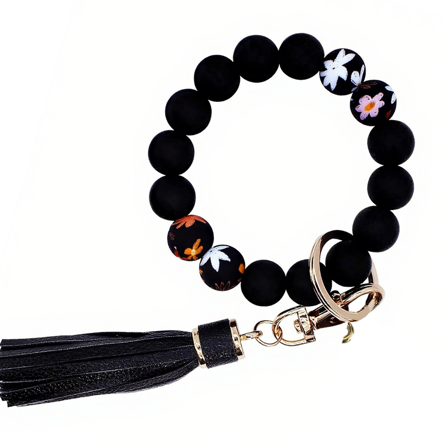 Silicone Beaded Tassel Bracelet Keychain 17
