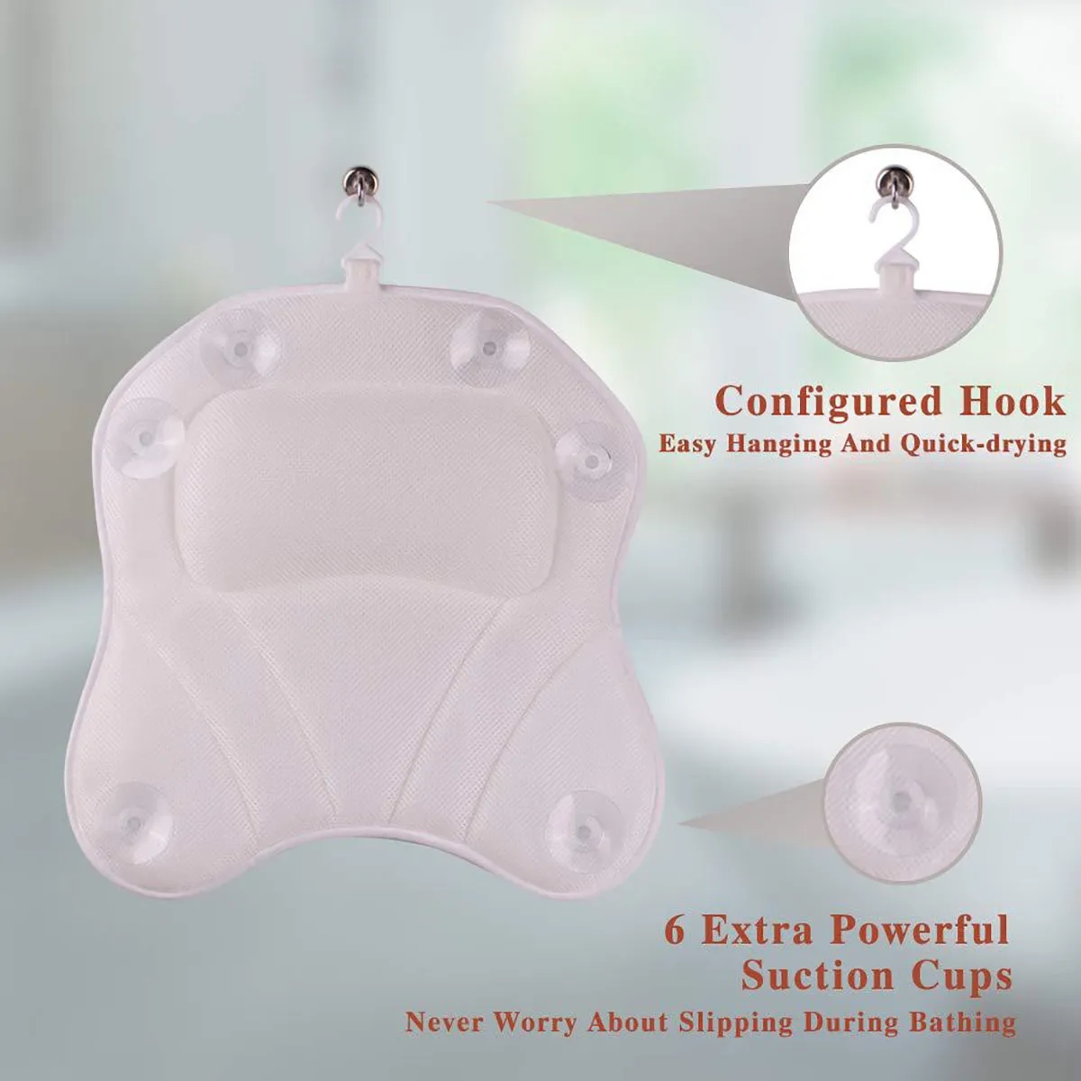3D Mesh Bath Pillow Back Neck Support Portable Washable 3