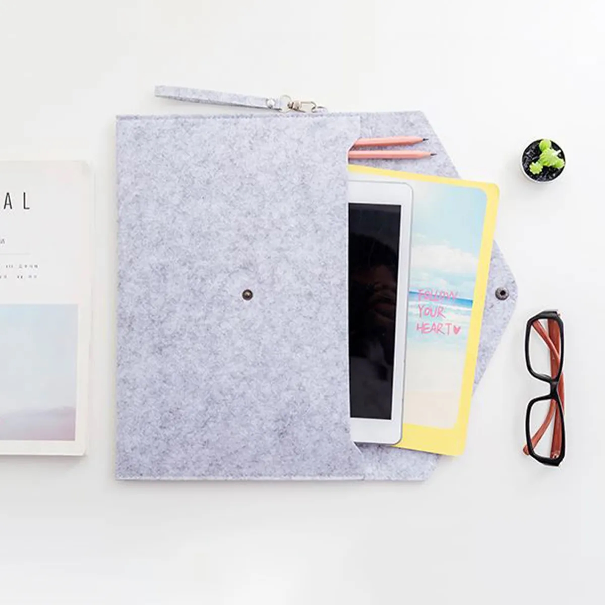 Portable Felt Handbag Button Closure Paper File Folder 4