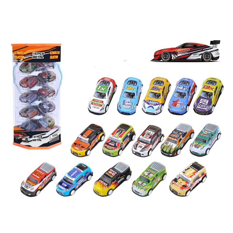 Diecast Racing Cars Tube Set Assorted - 15 Piece 1