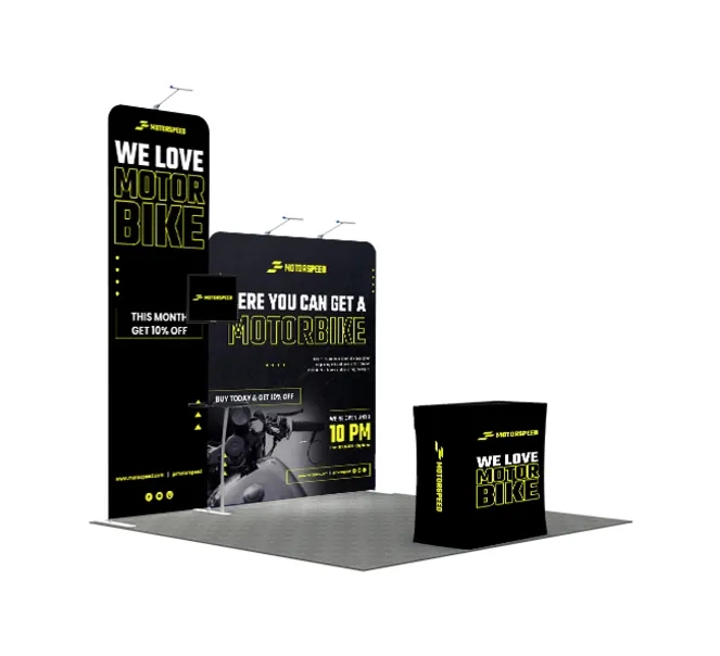 10ft Inline Trade Show Booth – Portable Backwall Display with Counter & Shelving 2