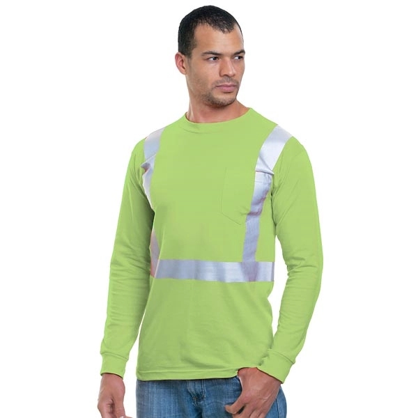 Hi-Vis 100% Cotton Pocket L/S Crew Tee 4