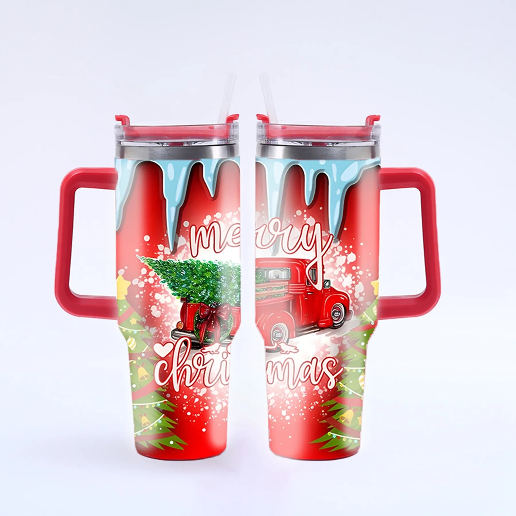 40 Oz. Christmas Theme Vacuum Tumbler with Lid and Straw 33