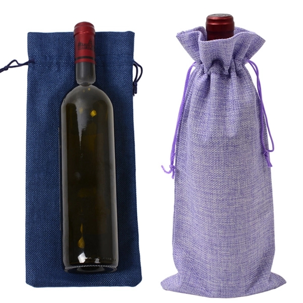 Color Holiday Jute Drawstring Wine Bag 7