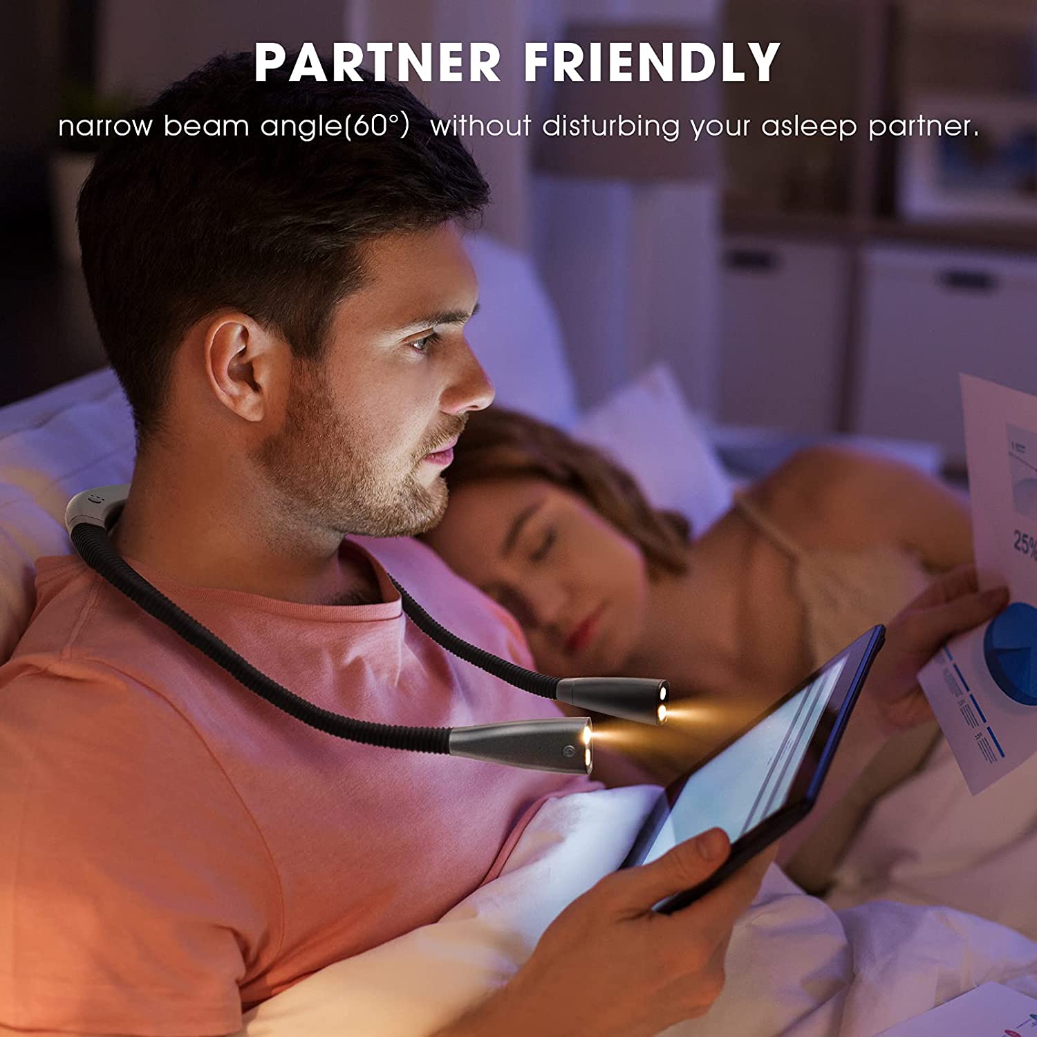 LED Neck Reading Light for Reading in Bed or Outdoor Activities 2000mAh Rechargeable Battery 6